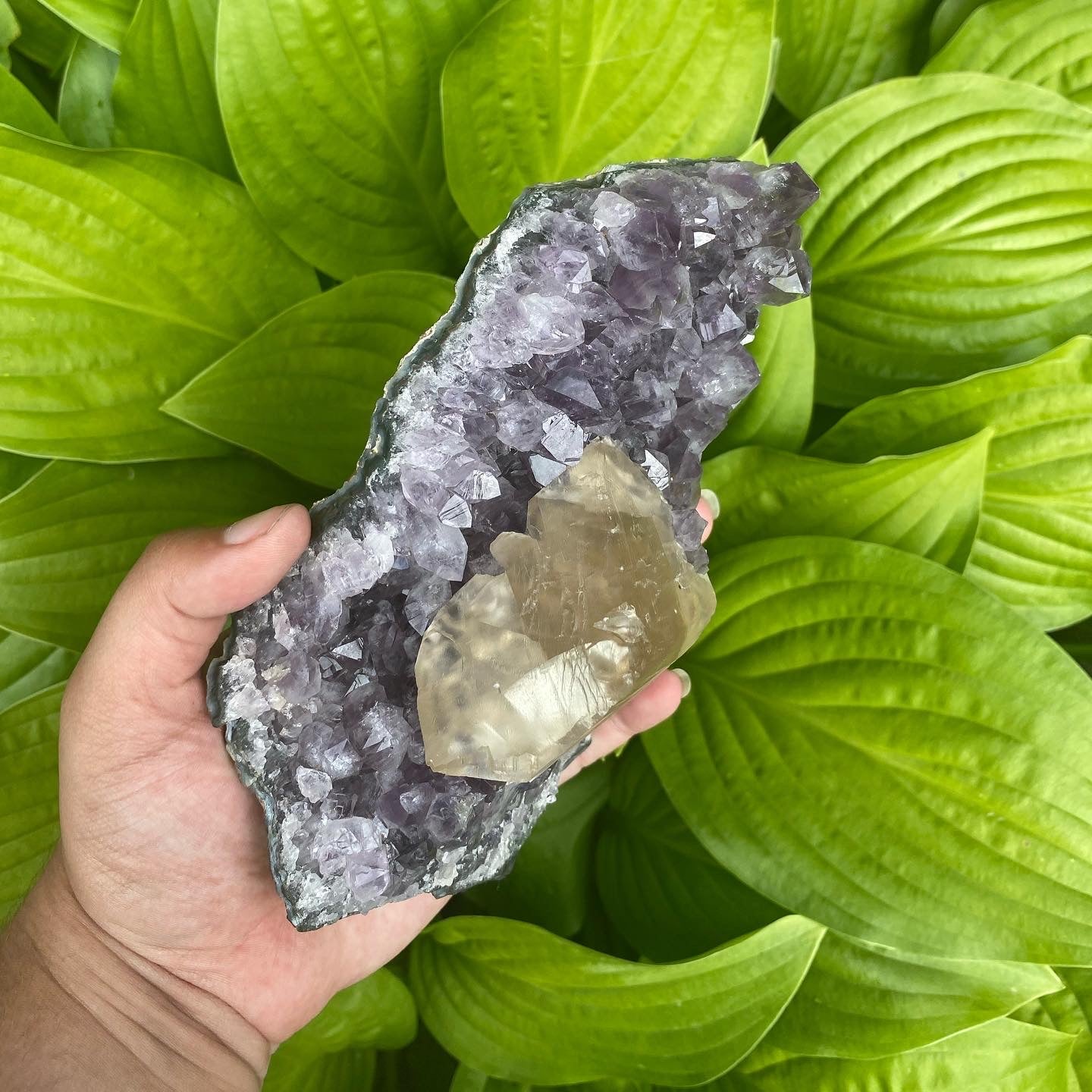 Large Amethyst with Natural calcite and stalactites