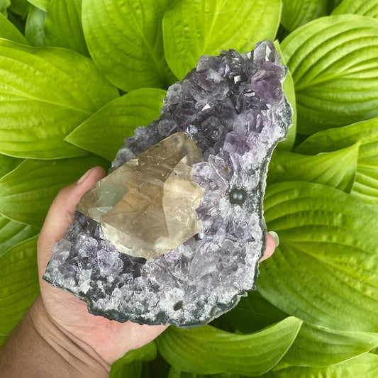 Large Amethyst with Natural calcite and stalactites