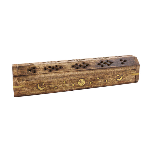 Light Brown Sun and Moon Incense Holder Wooden Box