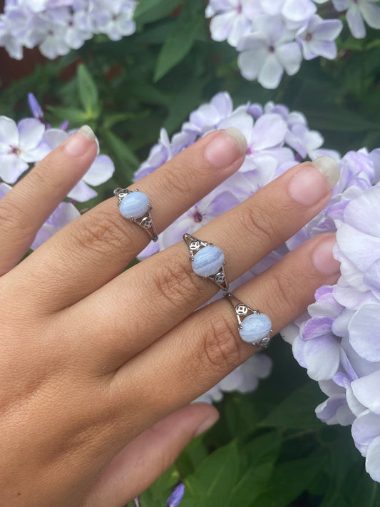 Blue Lace Agate Rings Adjustable